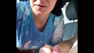 Slut gives a blowjob & talks about losing her virginity but gets shy when asked to dirty talk. Lets the guys cum in her mouth at the end