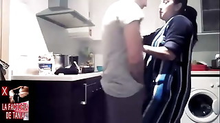 Spanish milf gets horny preparing dinner in the kitchen and her husband penetrates her and leaves her full of milk