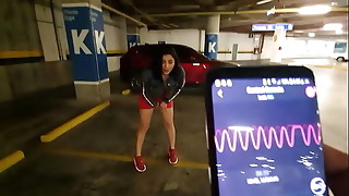horny girl finger her pussy at the Mall parking lot